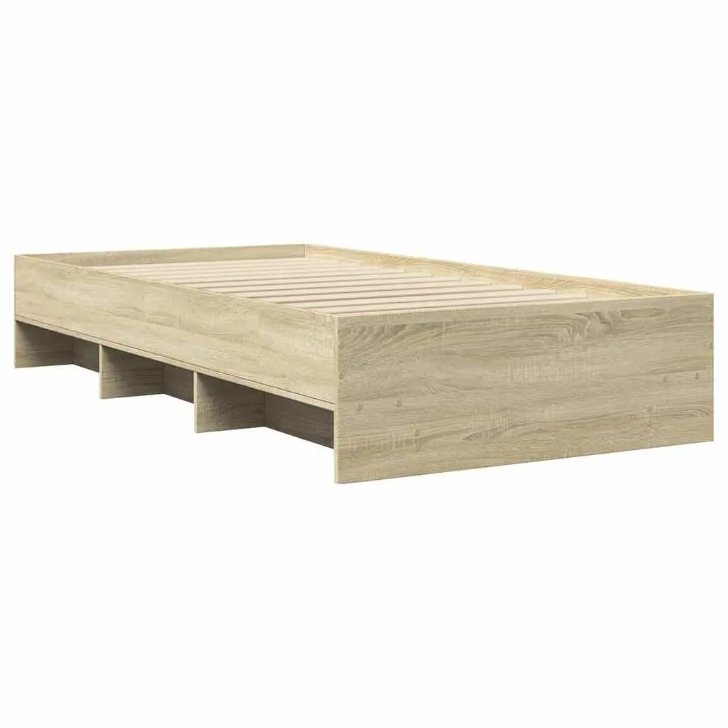 Bed Frame Sonoma Oak 90x190 cm Engineered Wood Slatted Base Storage Bedroom