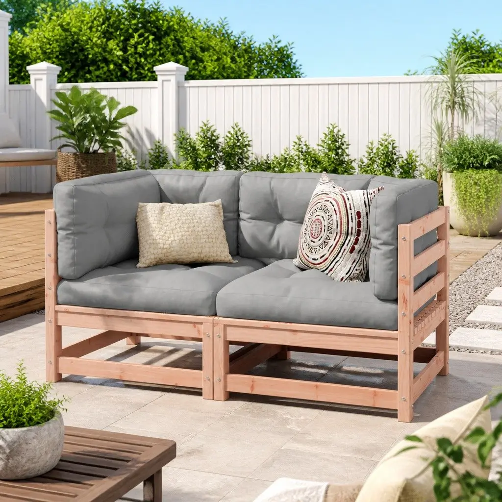 Garden Sofa Set 2 Piece Outdoor Furniture with Cushions Wood Patio Seating