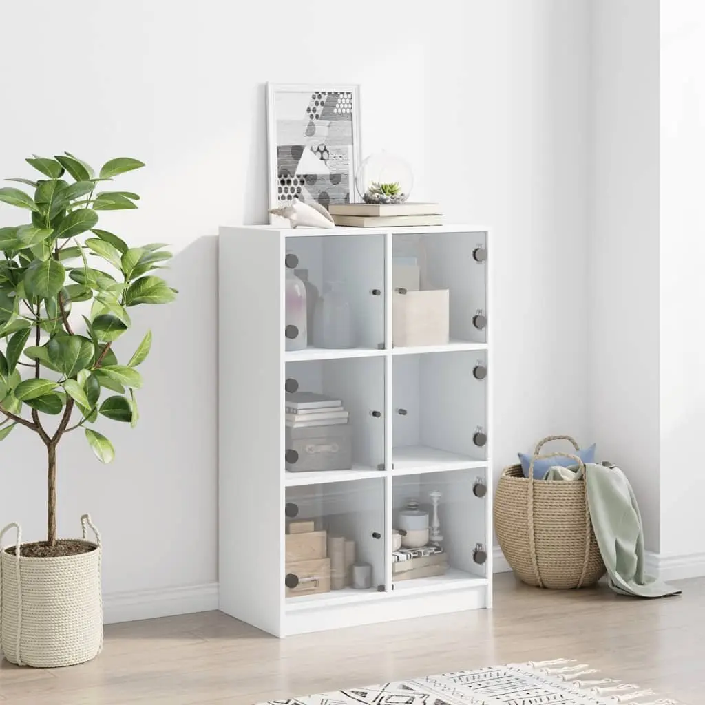 Highboard Storage Cabinet Engineered Wood Tall White
