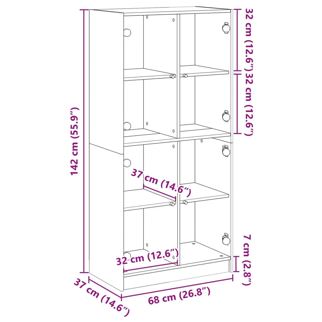 White Highboard Storage Cabinet with Doors Shelves Engineered Wood 68x37x142cm