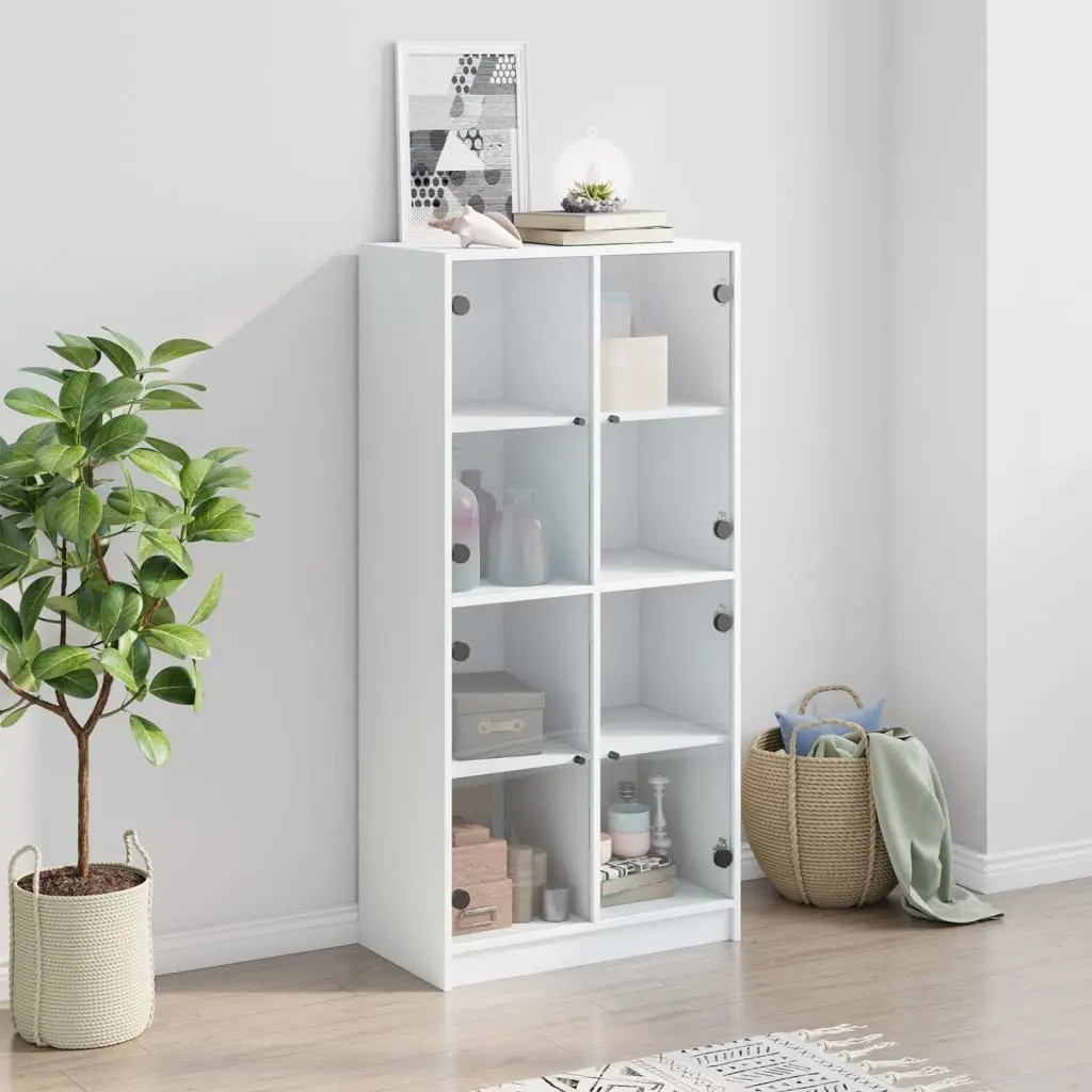 White Highboard Storage Cabinet with Doors Shelves Engineered Wood 68x37x142cm