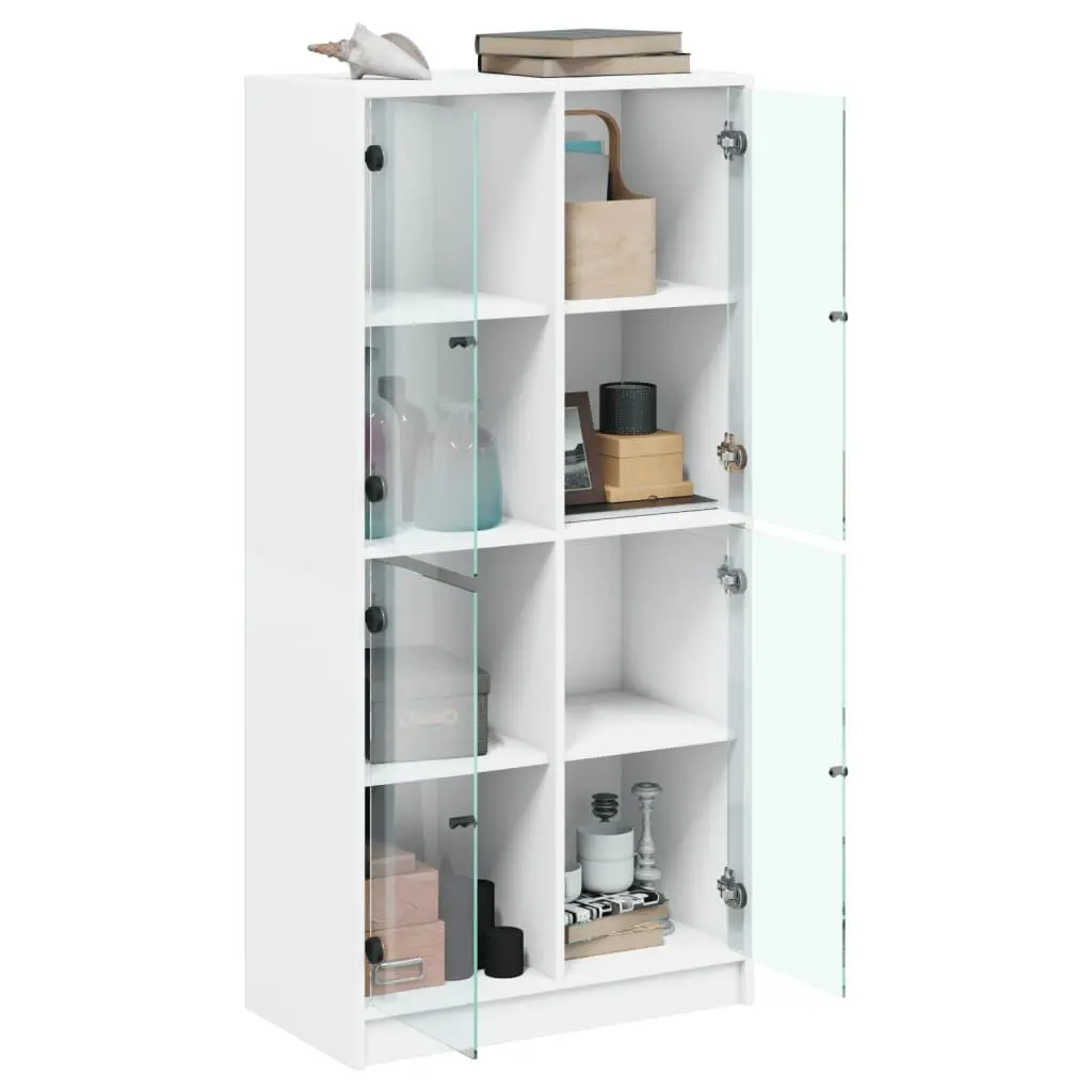 White Highboard Storage Cabinet with Doors Shelves Engineered Wood 68x37x142cm