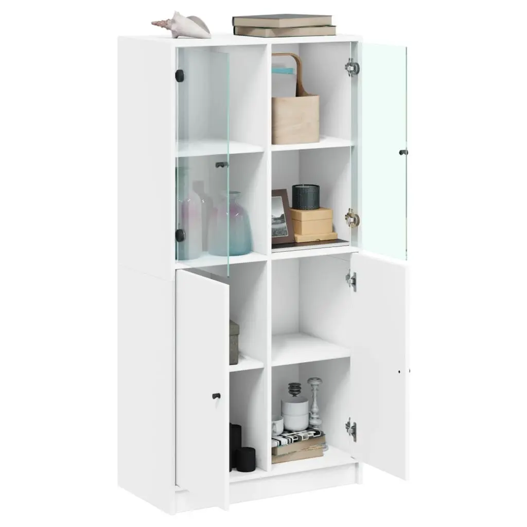 Highboard Storage Cabinet Engineered Wood White with Doors 68cm x 37cm x 142cm