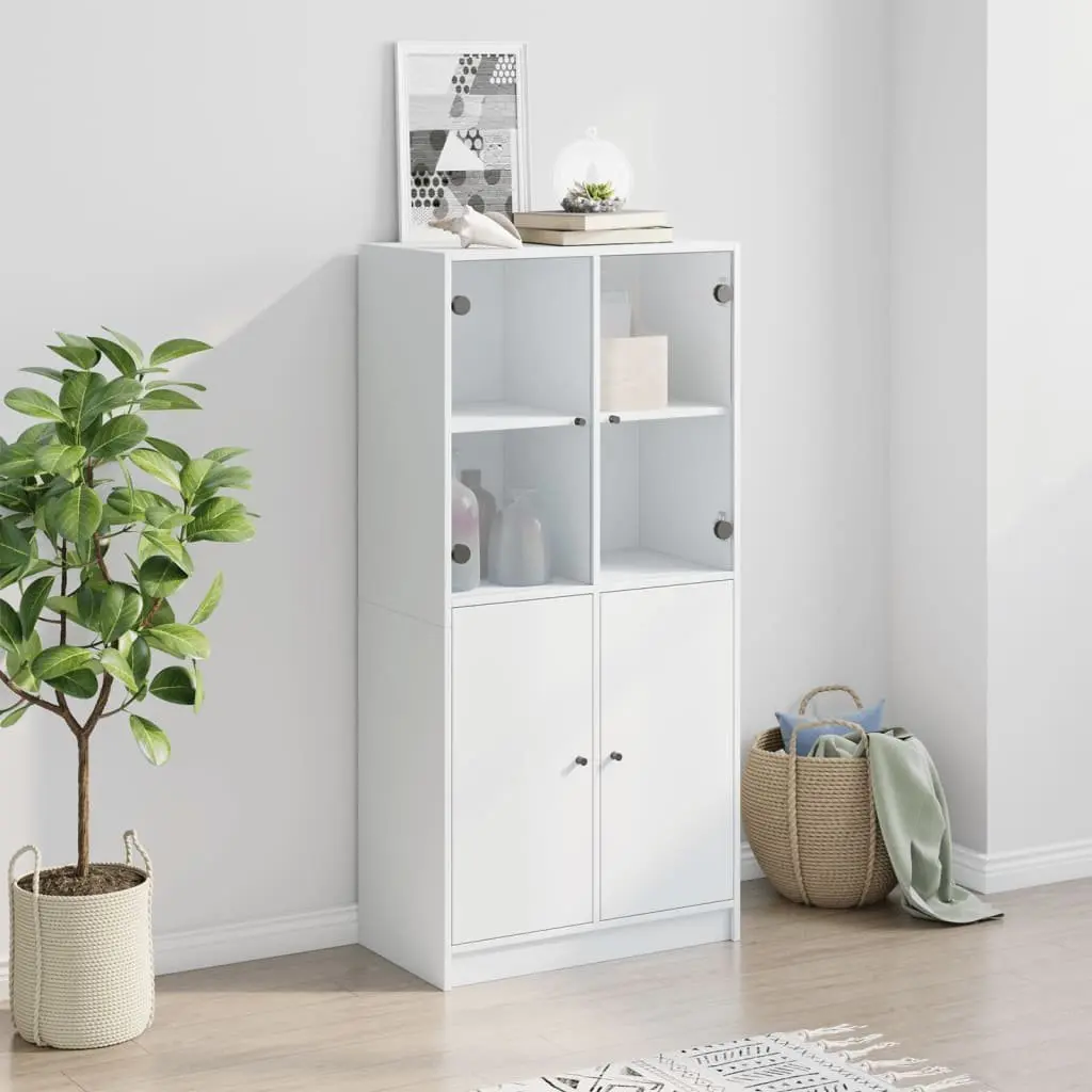 Highboard Storage Cabinet Engineered Wood White with Doors 68cm x 37cm x 142cm