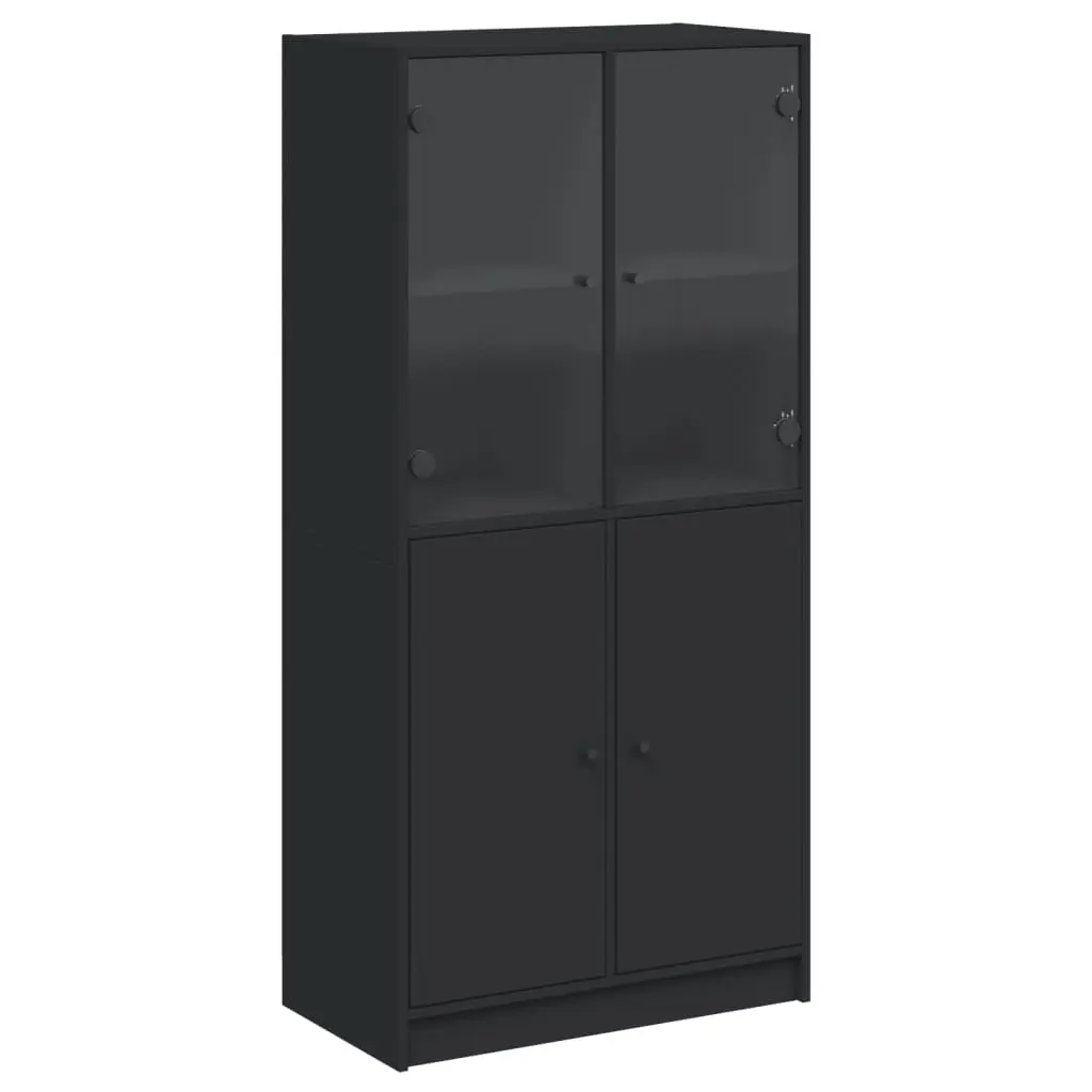 Highboard Storage Cabinet with Doors Black 68x37x142cm Engineered Wood Organiser