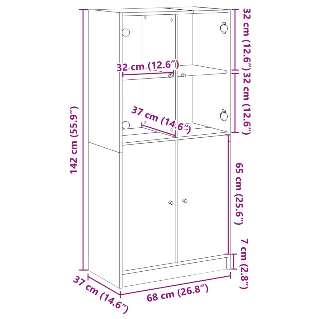 Highboard Storage Cabinet with Doors Black 68x37x142cm Engineered Wood Organiser