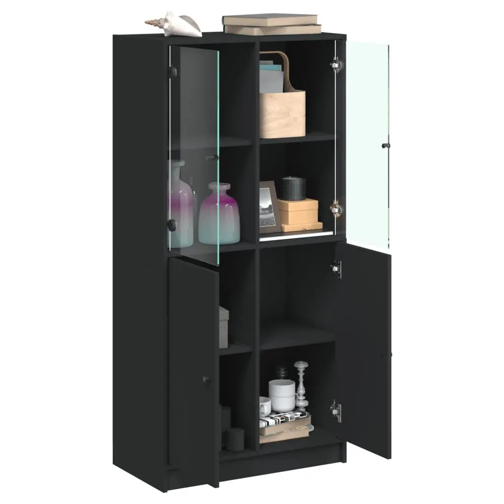 Highboard Storage Cabinet with Doors Black 68x37x142cm Engineered Wood Organiser