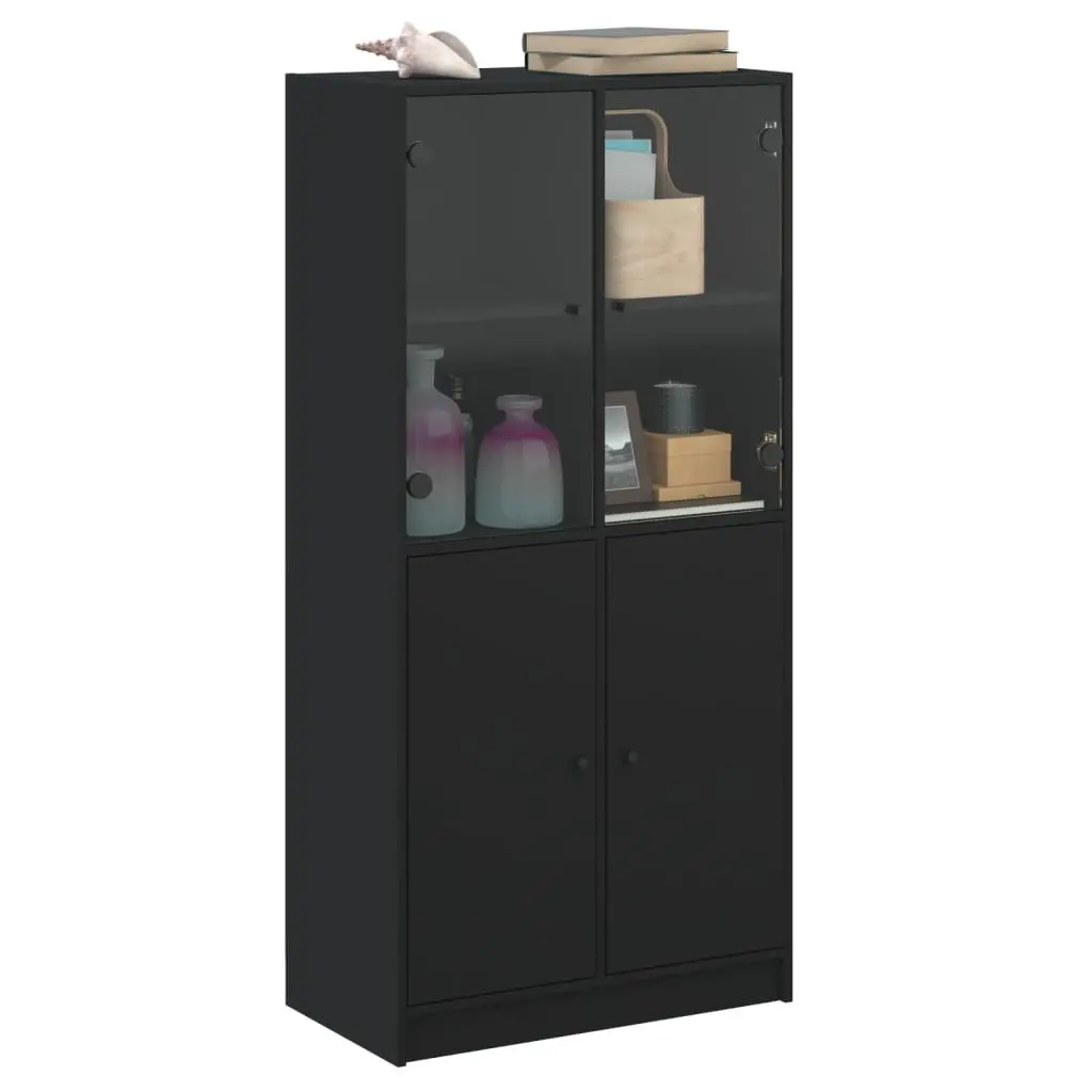 Highboard Storage Cabinet with Doors Black 68x37x142cm Engineered Wood Organiser
