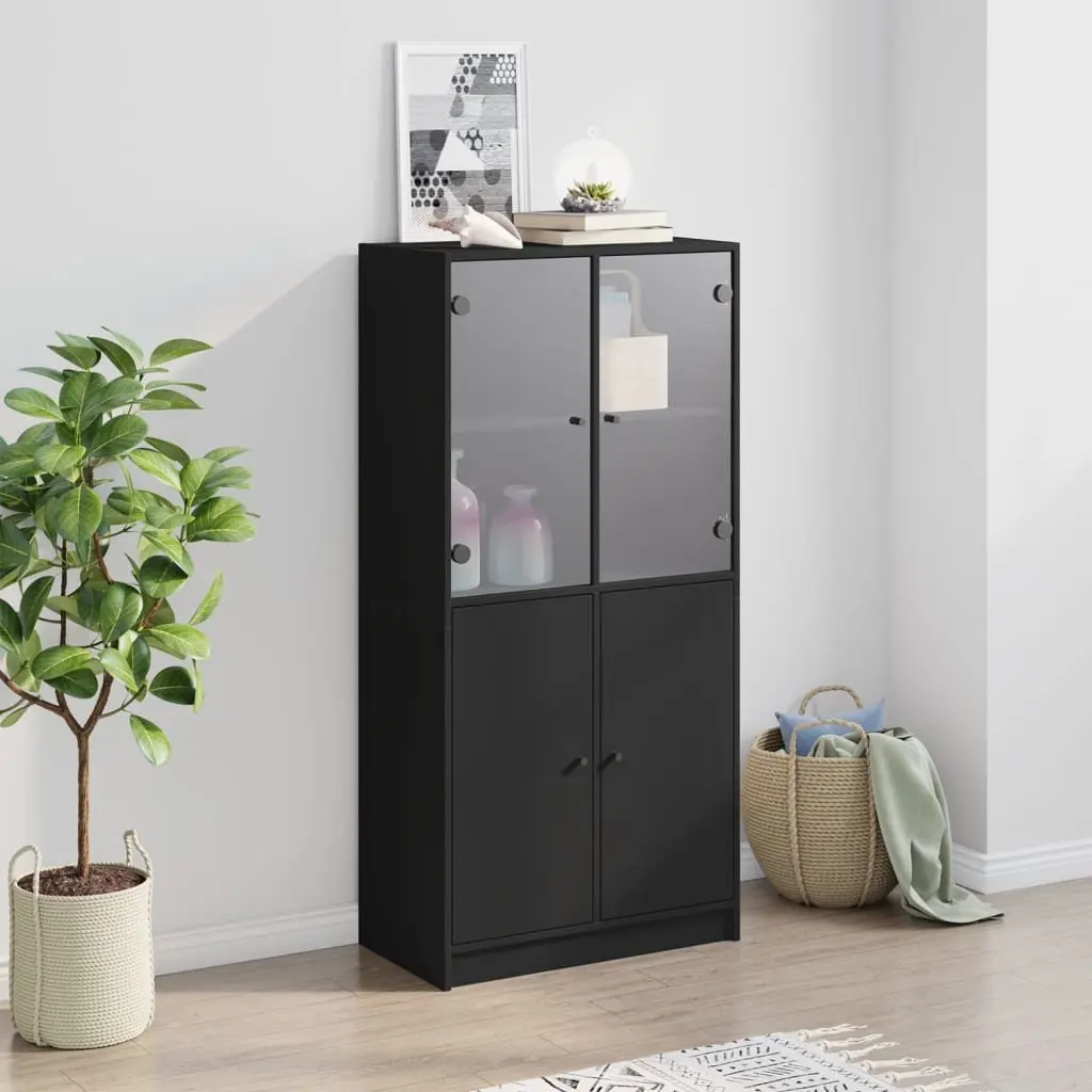 Highboard Storage Cabinet with Doors Black 68x37x142cm Engineered Wood Organiser