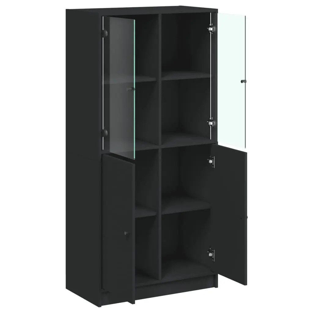 Highboard Storage Cabinet with Doors Black 68x37x142cm Engineered Wood Organiser