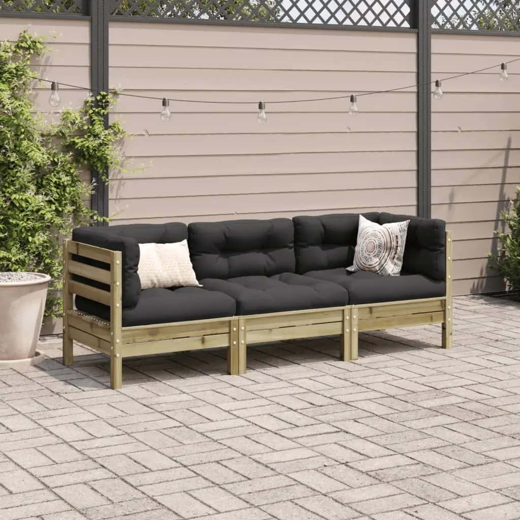 Garden Sofa Set Modular Solid Pinewood 3 Piece Outdoor Furniture Brown Cushions