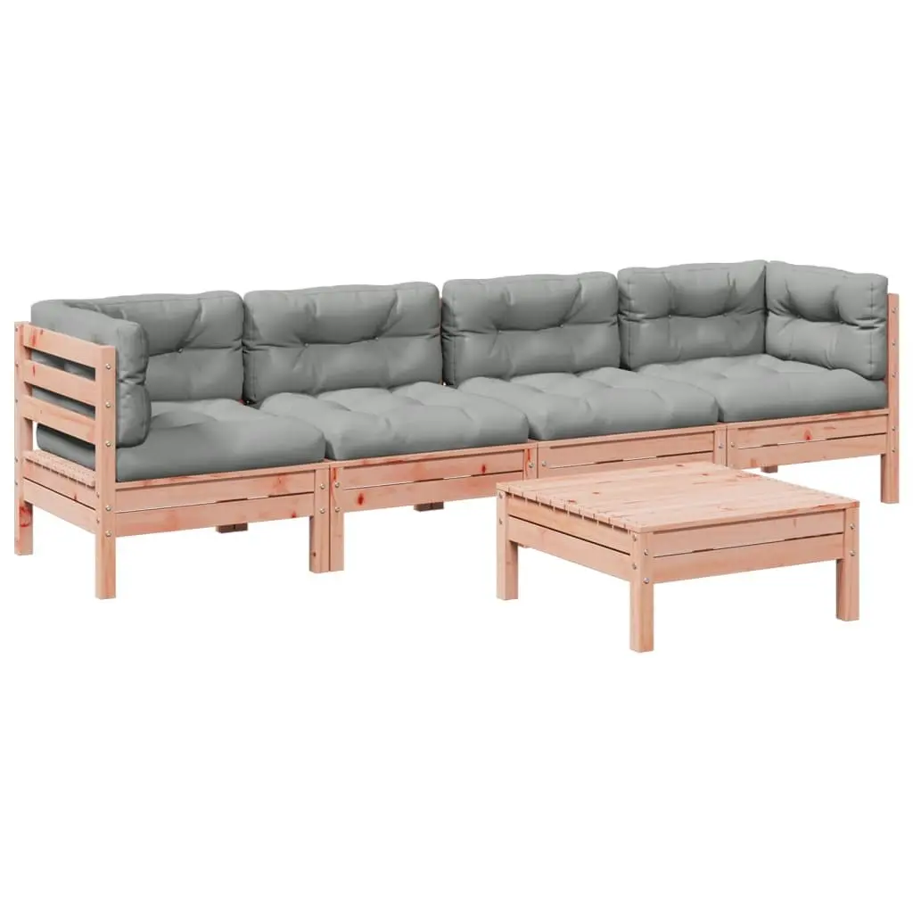 5 Piece Outdoor Garden Sofa Set Wood Brown Modular Furniture with Cushions
