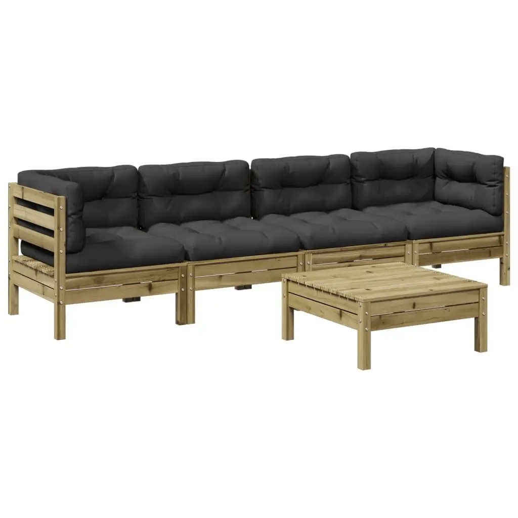 5 Piece Garden Sofa Set Solid Pinewood Outdoor Patio Furniture Brown