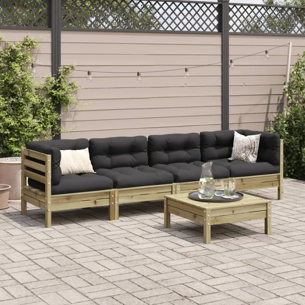 5 Piece Garden Sofa Set Solid Pinewood Outdoor Patio Furniture Brown
