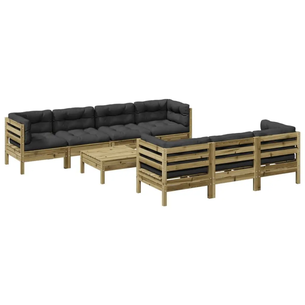 8 Piece Garden Sofa Set with Cushions Impregnated Pinewood Brown Outdoor Patio