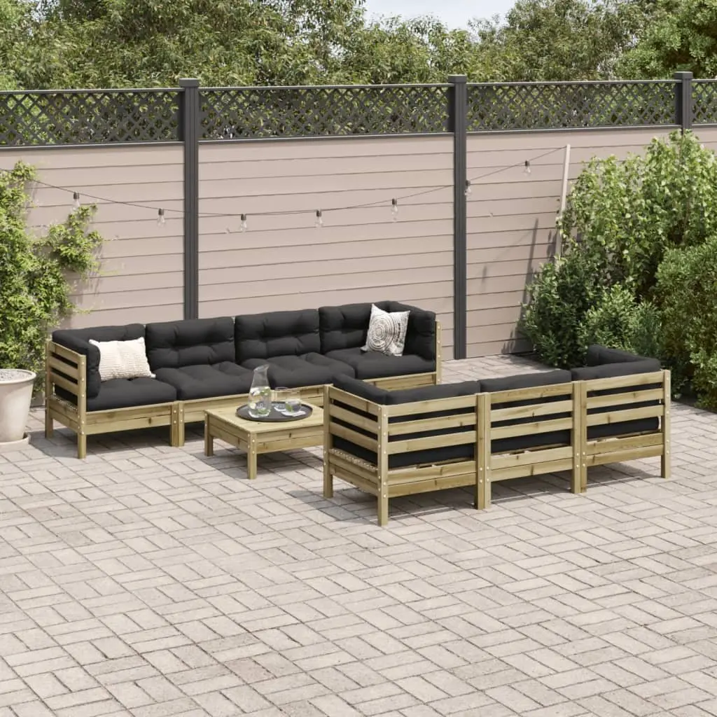 8 Piece Garden Sofa Set with Cushions Impregnated Pinewood Brown Outdoor Patio