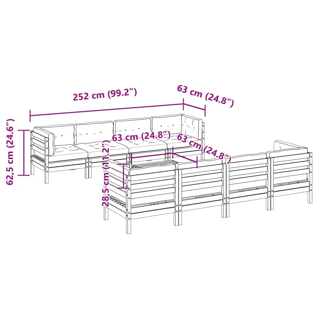 9 Piece Outdoor Garden Sofa Set Modular Solid Wood Brown with Cushions