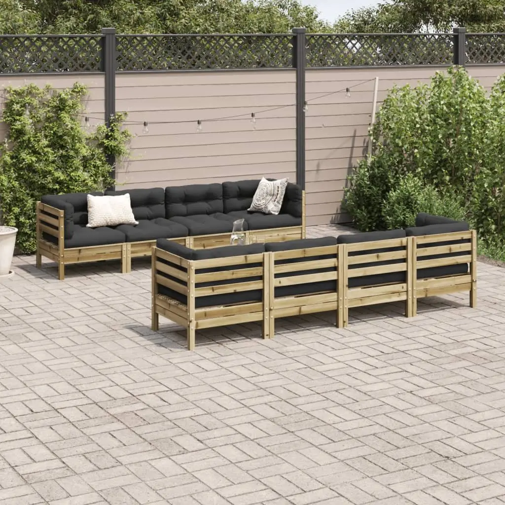 Garden Sofa Set Solid Pinewood Modular 9 Piece Outdoor Furniture Brown with Cushions
