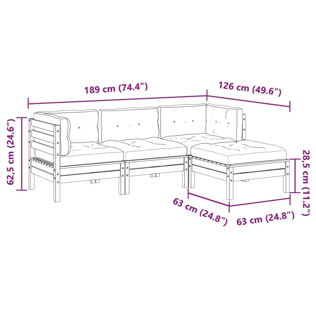 Garden Sofa Set 4 Piece Outdoor Furniture Brown Solid Pinewood with Cushions