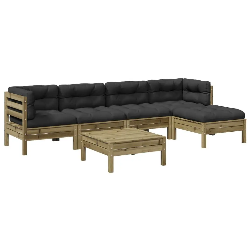 Garden Sofa Set Solid Pinewood 6 Piece Outdoor Furniture Brown Cushions Patio Seating