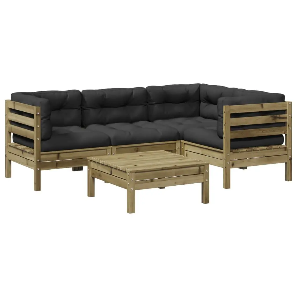 Garden Sofa Set Solid Pinewood Modular 5 Piece Outdoor Furniture Brown Cushions