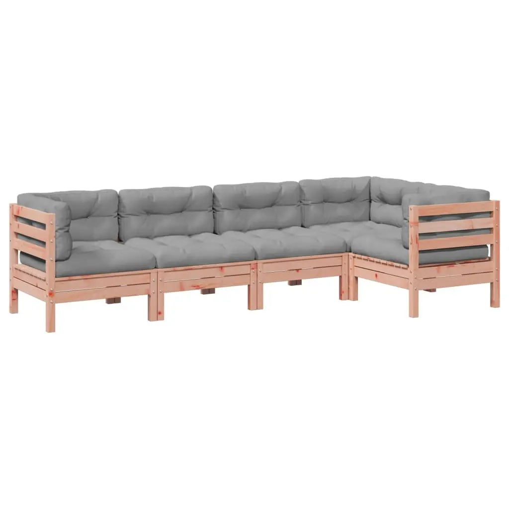 5 Piece Modular Sofa Set Outdoor Furniture Brown Douglas Fir Wood Frame with Cushions
