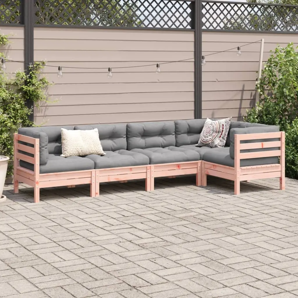5 Piece Modular Sofa Set Outdoor Furniture Brown Douglas Fir Wood Frame with Cushions
