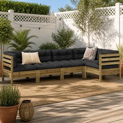 5 Piece Garden Sofa Set Outdoor Furniture with Cushions Solid Wood Brown Patio