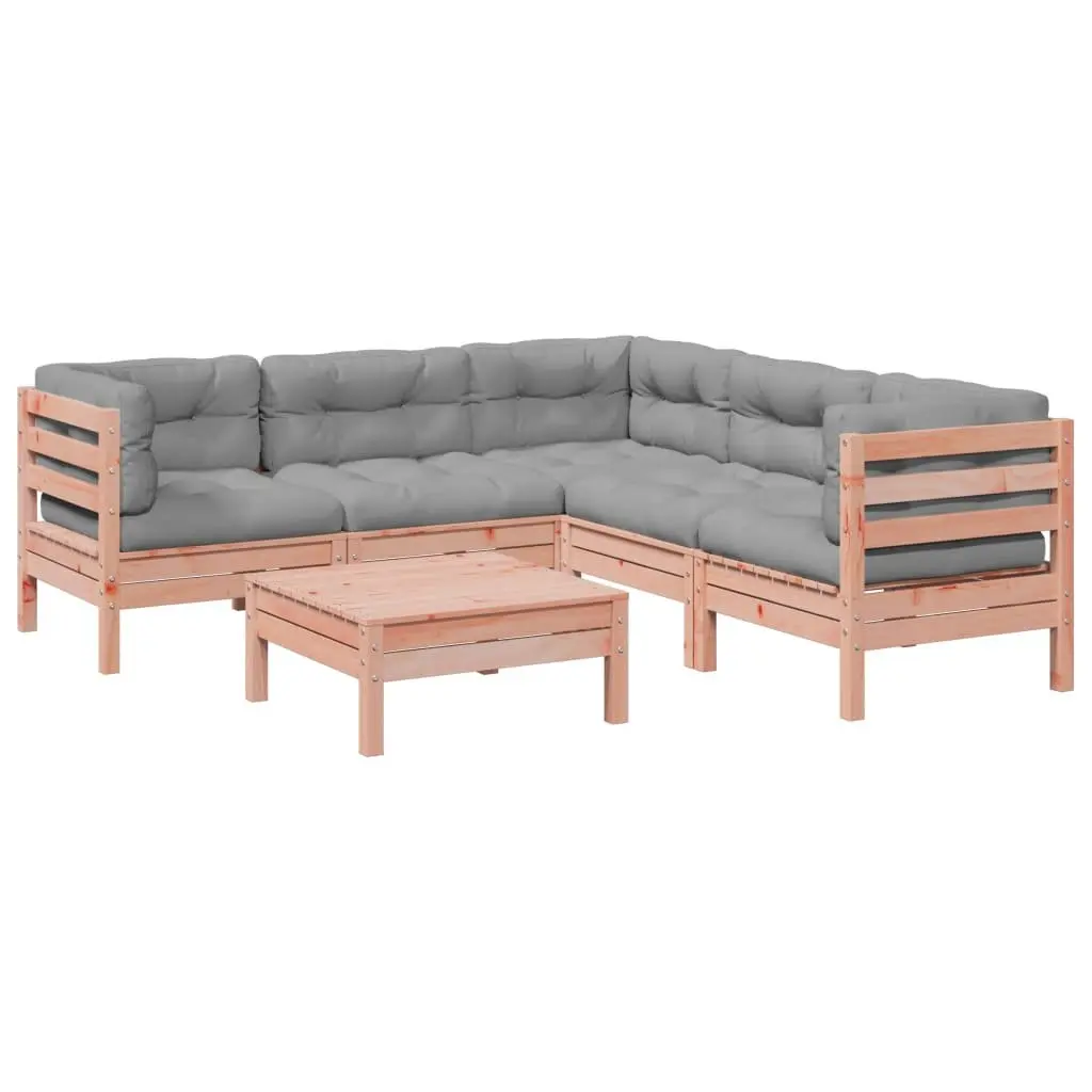 Garden Sofa Set Douglas Fir Wood 6 Piece Modular Outdoor Furniture with Cushions Brown