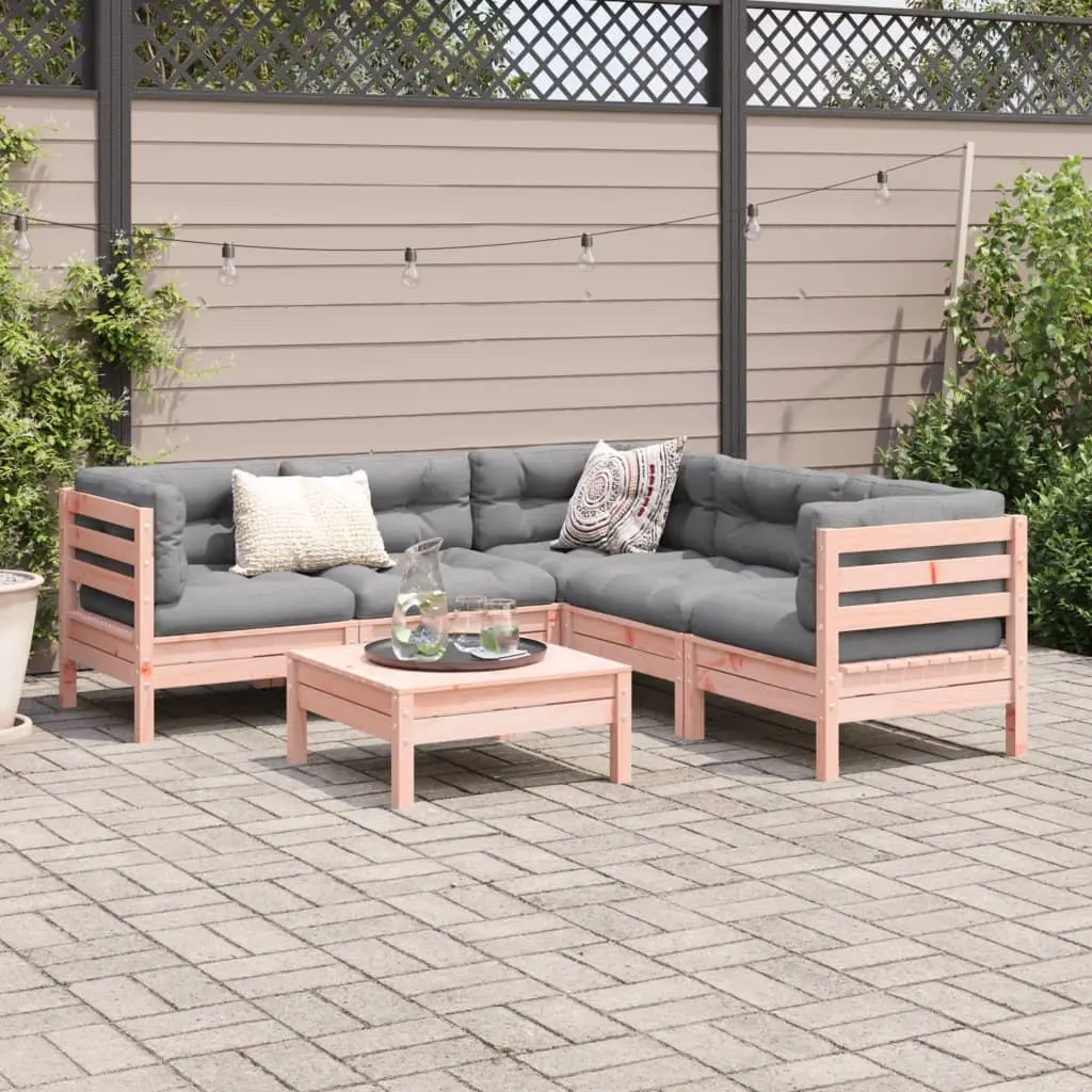 Garden Sofa Set Douglas Fir Wood 6 Piece Modular Outdoor Furniture with Cushions Brown