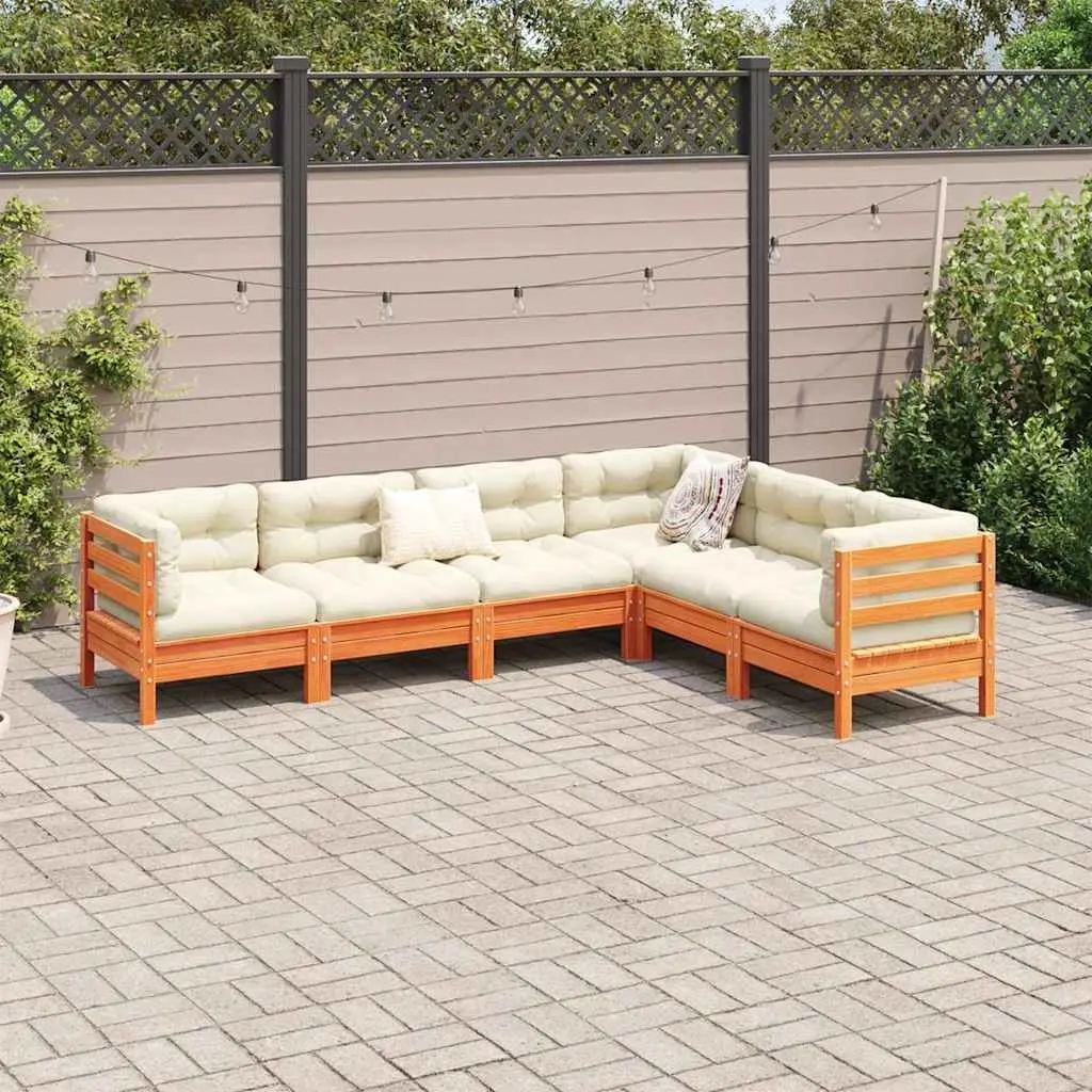 Garden Sofa Set 6 Piece Outdoor Furniture Brown Cushions Solid Wood Patio