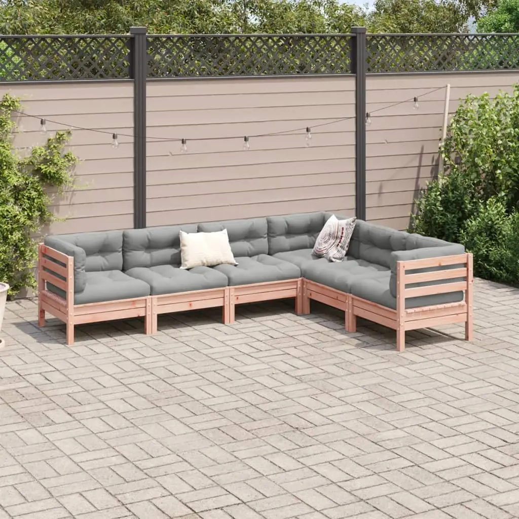 Garden Sofa Set Modular Douglas Fir Wood 6 Piece Outdoor Furniture Brown