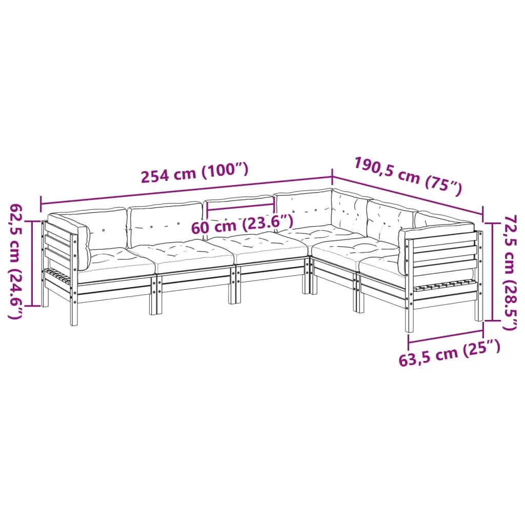Garden Sofa Set Modular Douglas Fir Wood 6 Piece Outdoor Furniture Brown