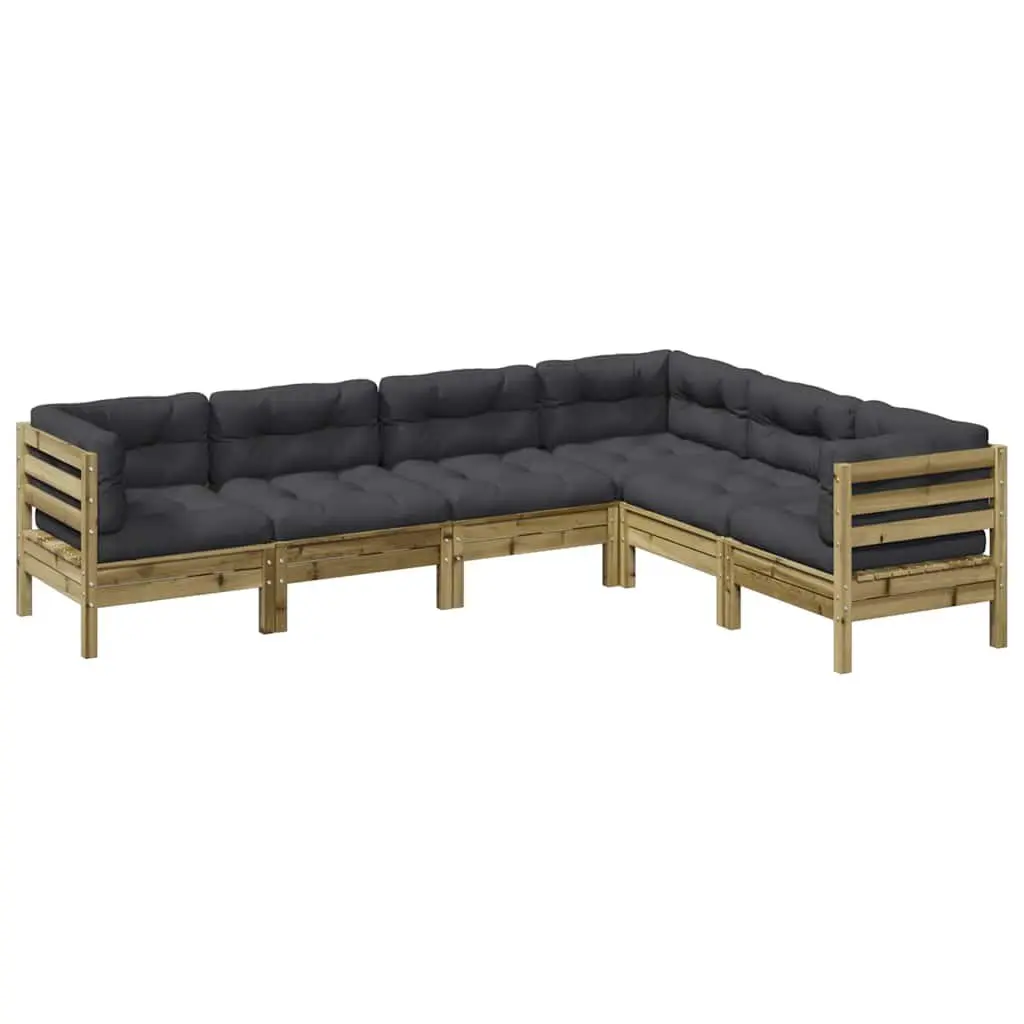 Garden Sofa Set Solid Pinewood 6 Piece Modular Patio Sectional Brown Cushions