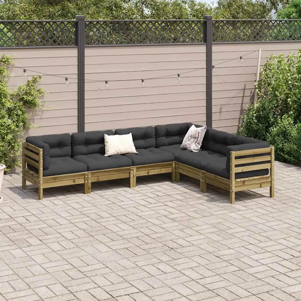 Garden Sofa Set Solid Pinewood 6 Piece Modular Patio Sectional Brown Cushions