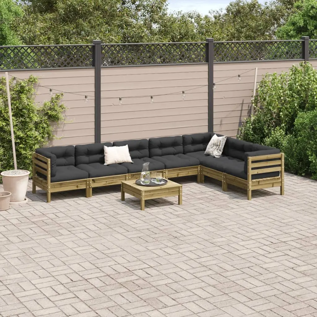 8 Piece Modular Garden Sofa Set Solid Pinewood with Cushions Brown