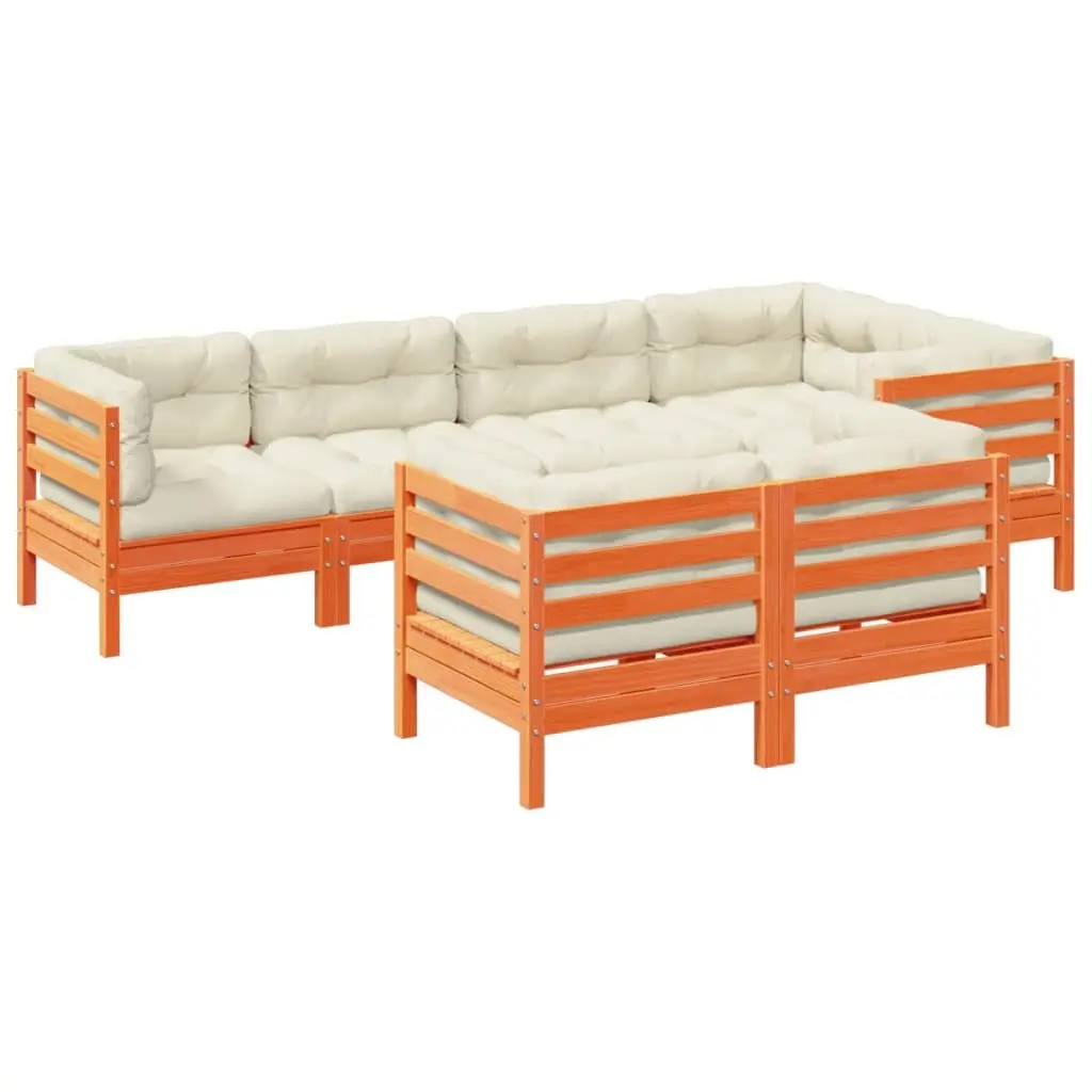 Garden Sofa Set 7 Piece Outdoor Furniture Brown Wood with Cushions Patio Seating