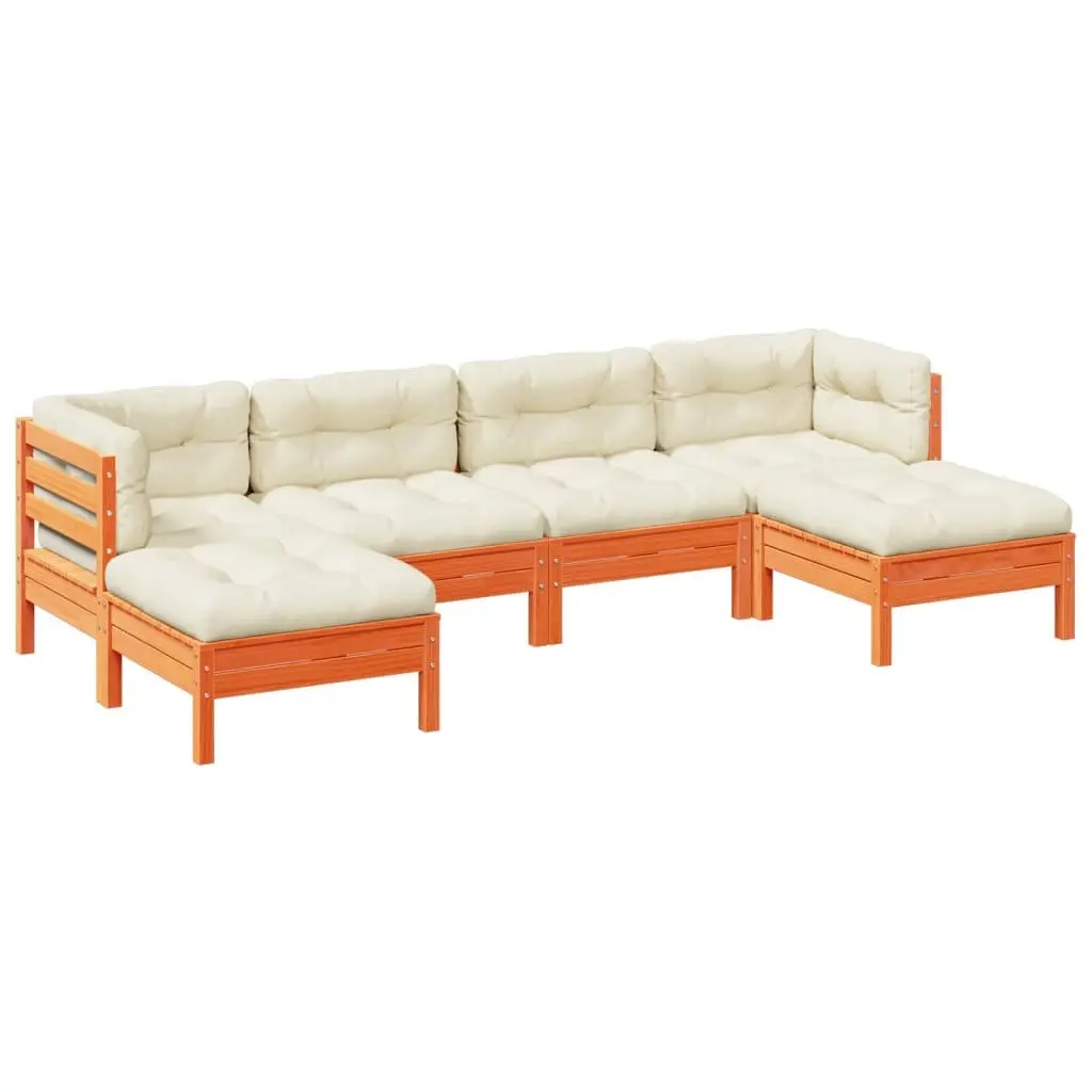 Garden Sofa Set Solid Pinewood 6 Piece Outdoor Furniture Brown Cushions