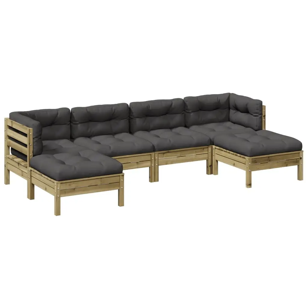 Garden Sofa Set Solid Pinewood Modular 6 Piece Brown Cushioned Outdoor Furniture