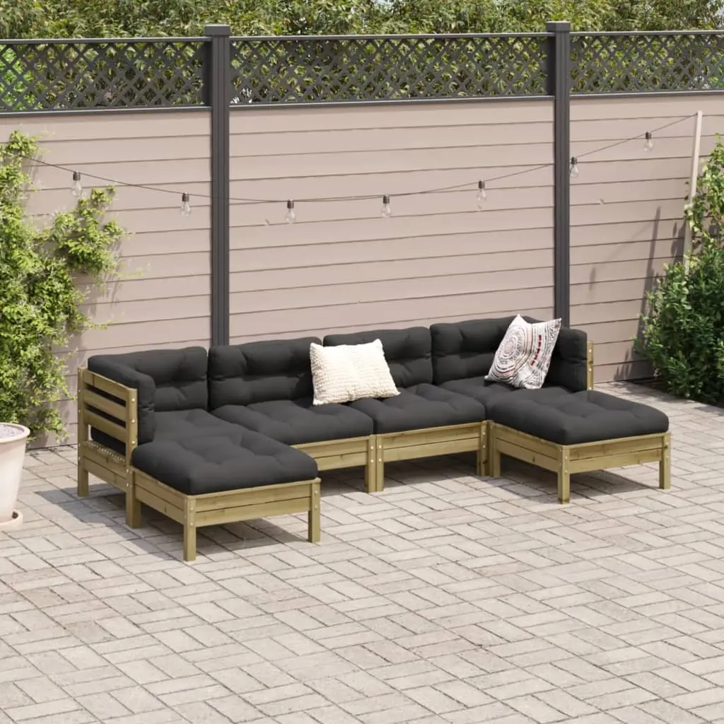 Garden Sofa Set Solid Pinewood Modular 6 Piece Brown Cushioned Outdoor Furniture
