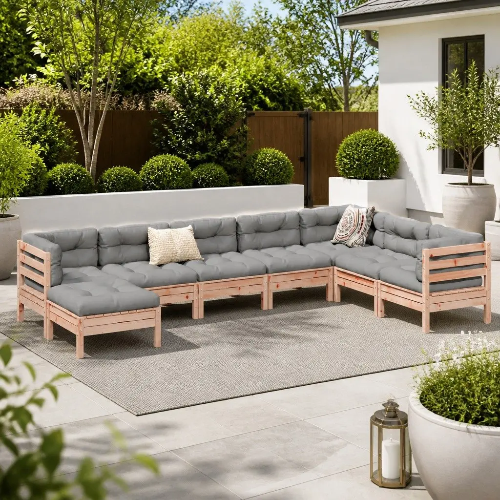 8 Piece Garden Sofa Set Wood Slatted Brown Outdoor Furniture Patio Seating Cushions