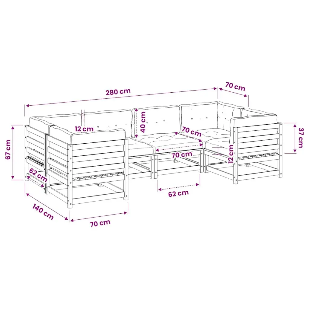 Garden Sofa Set Solid Pinewood Modular 6 Piece Outdoor Furniture Brown