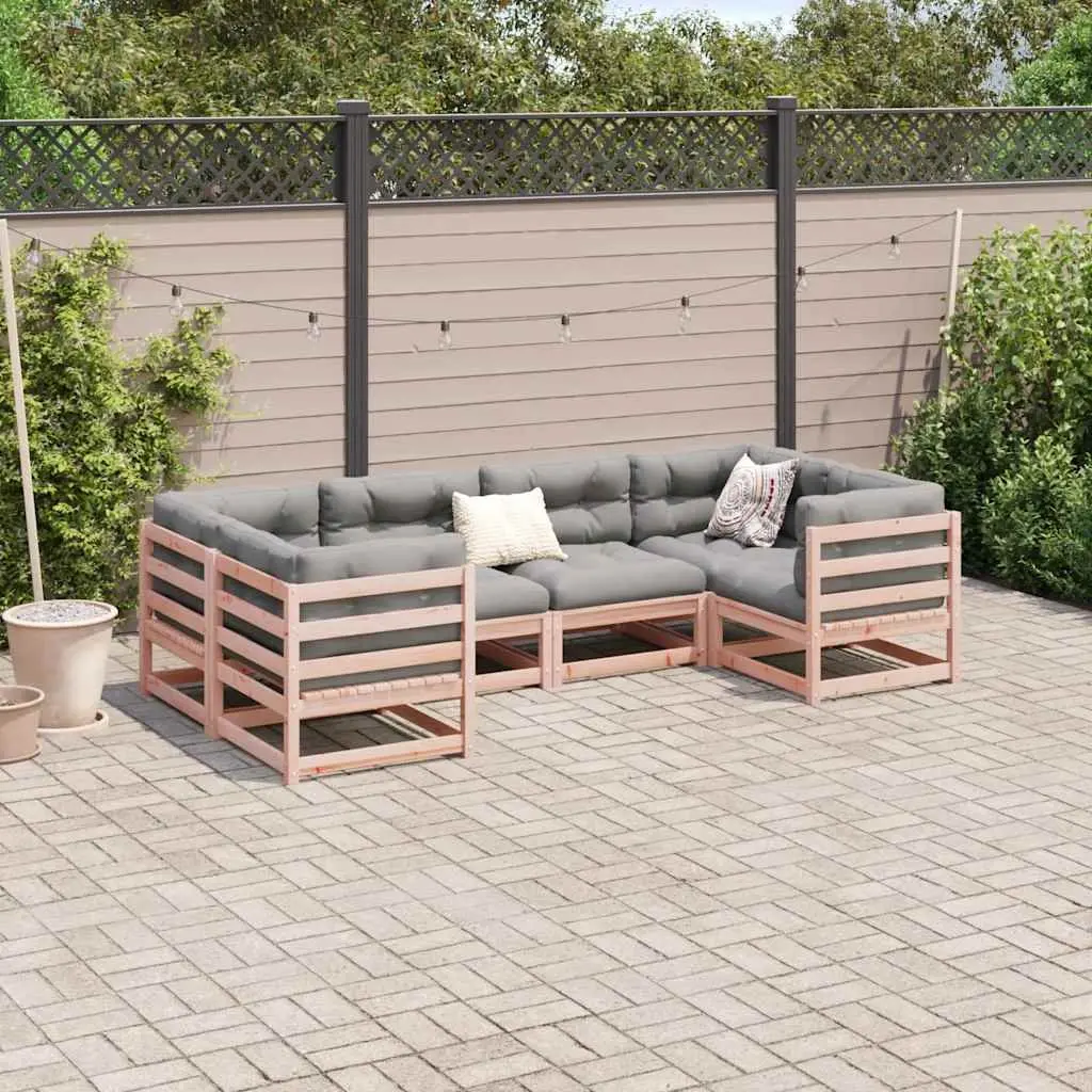 Garden Sofa Set Modular Douglas Fir Wood 6 Piece Brown with Cushions