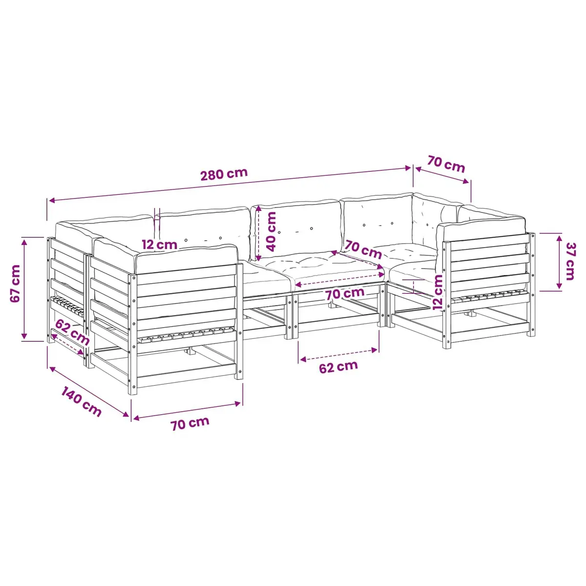 Garden Sofa Set Modular Douglas Fir Wood 6 Piece Brown with Cushions
