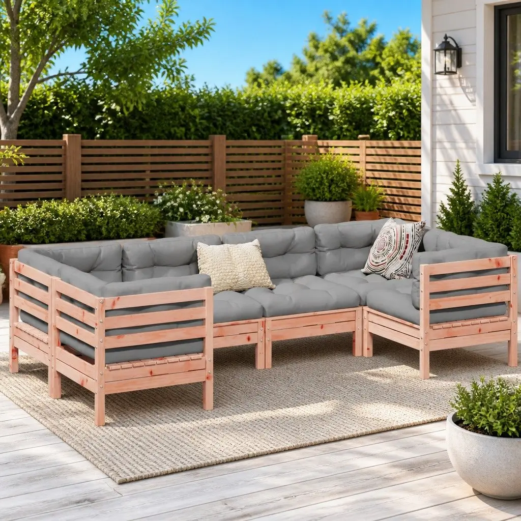 6 Piece Outdoor Modular Sofa Set Solid Wood Brown with Cushions Patio Furniture