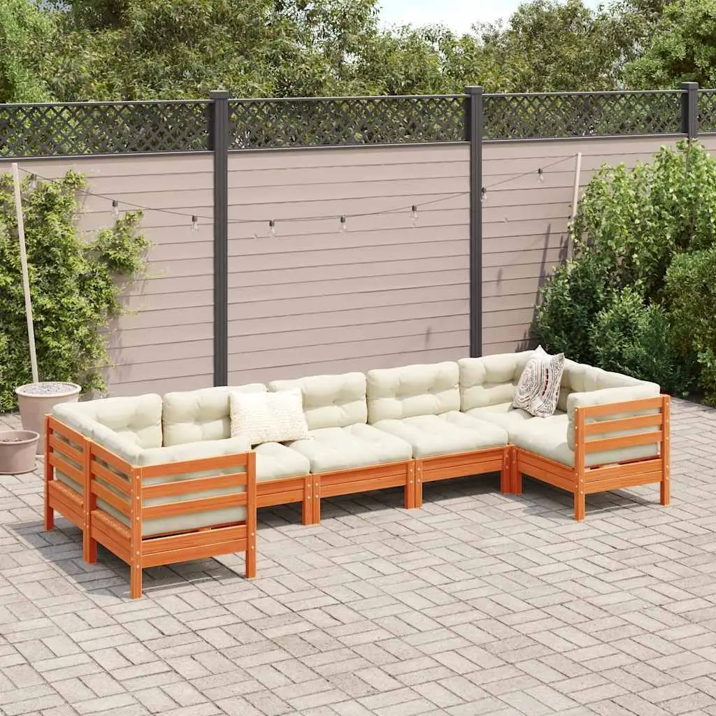 Garden Sofa Set Solid Pinewood 7 Piece Outdoor Furniture Brown with Cushions