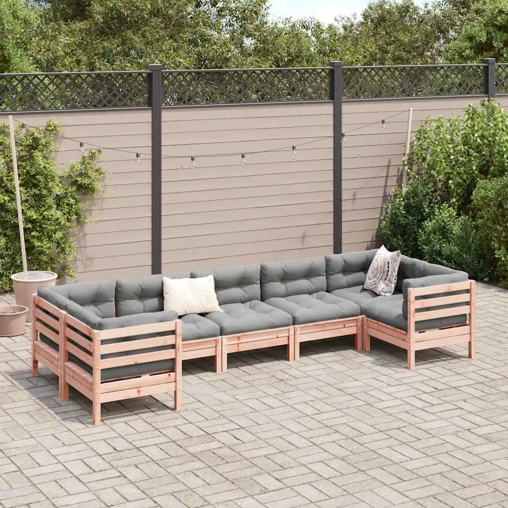 Garden Sofa Set Douglas Fir Wood 7 Piece Outdoor Furniture with Cushions Brown