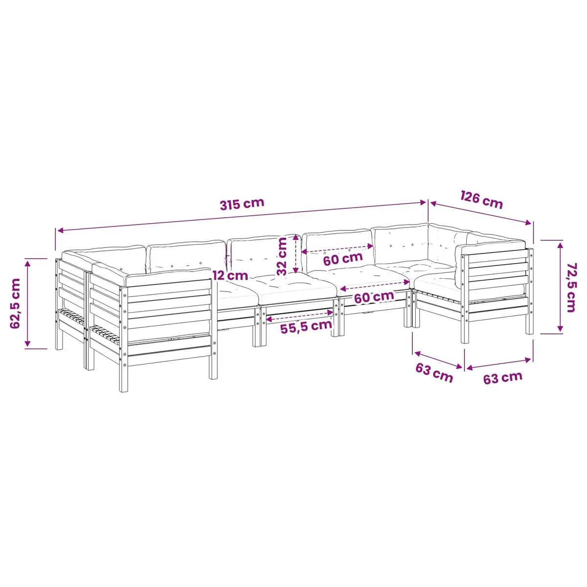 Garden Sofa Set Douglas Fir Wood 7 Piece Outdoor Furniture with Cushions Brown