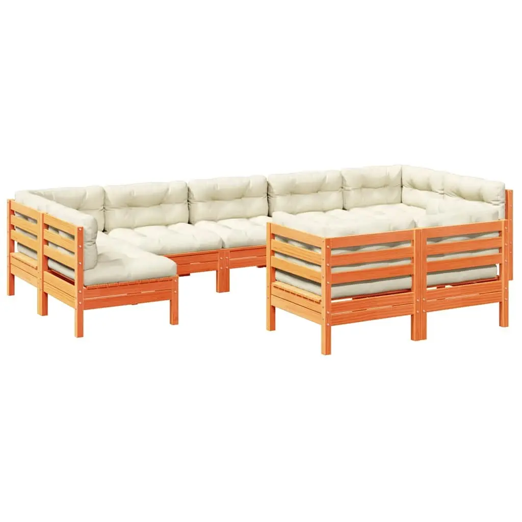 Garden Sofa Set Solid Pinewood Modular 9 Piece Outdoor Furniture Brown Cushions