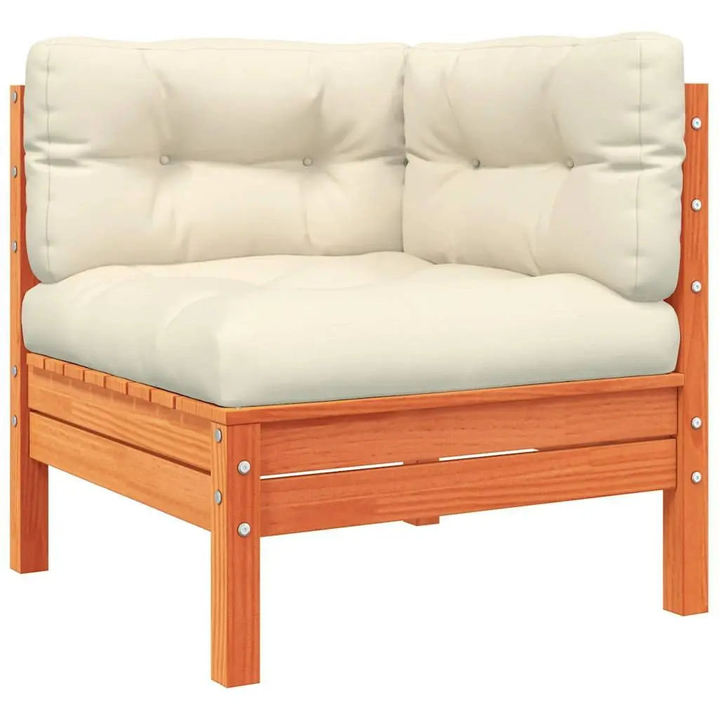 Garden Sofa Set Solid Pinewood Modular 9 Piece Outdoor Furniture Brown Cushions